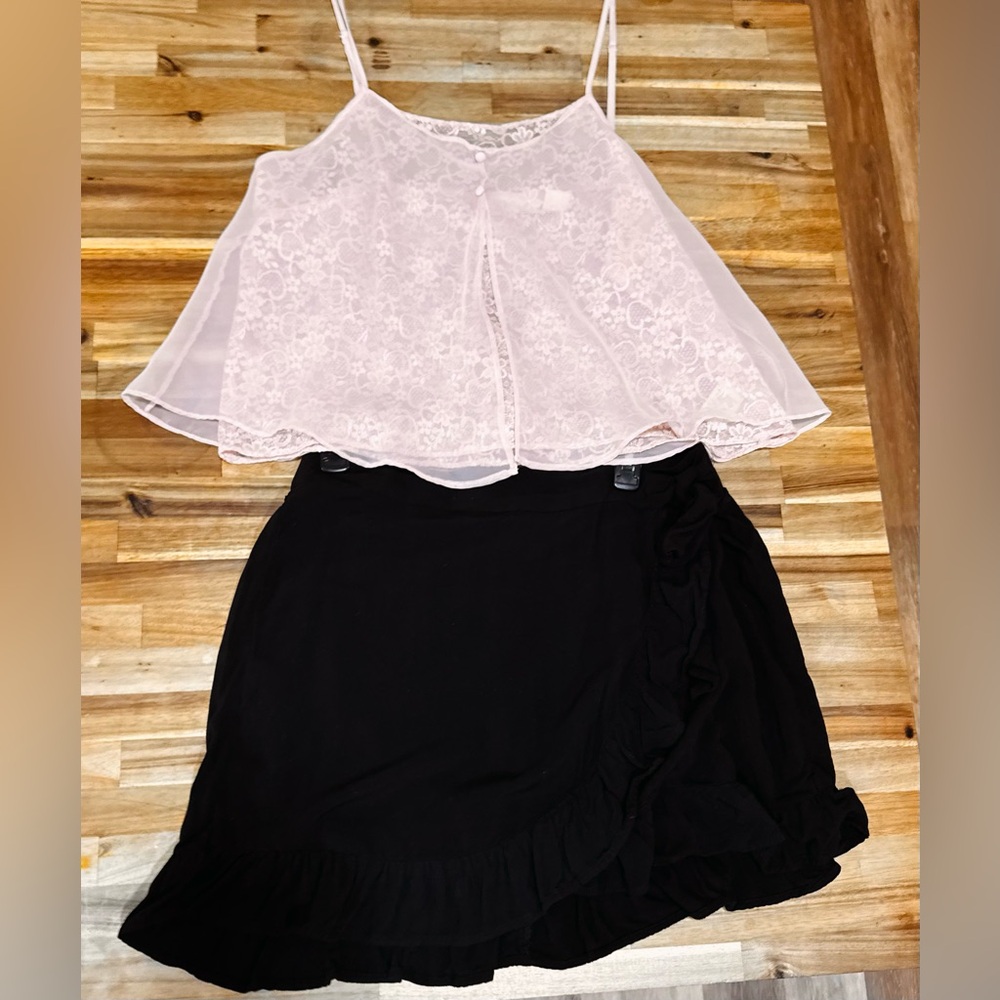 Vintage Delicates brand Blush lace Sheer Babydoll Slip Top L
